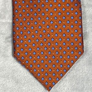 Ike Behar New York Silk Tie Brown Blue Geometric Diamond Pattern Men's